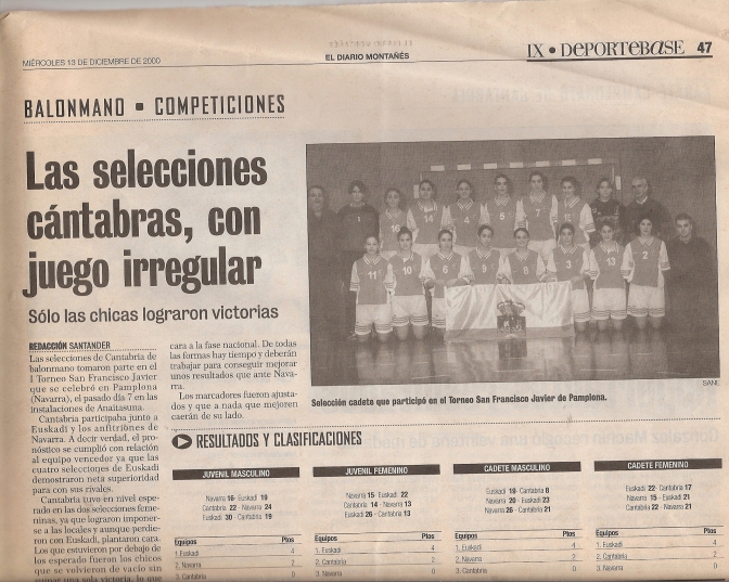 2000 12 13 Selección Cadete Femenina en Pamplona